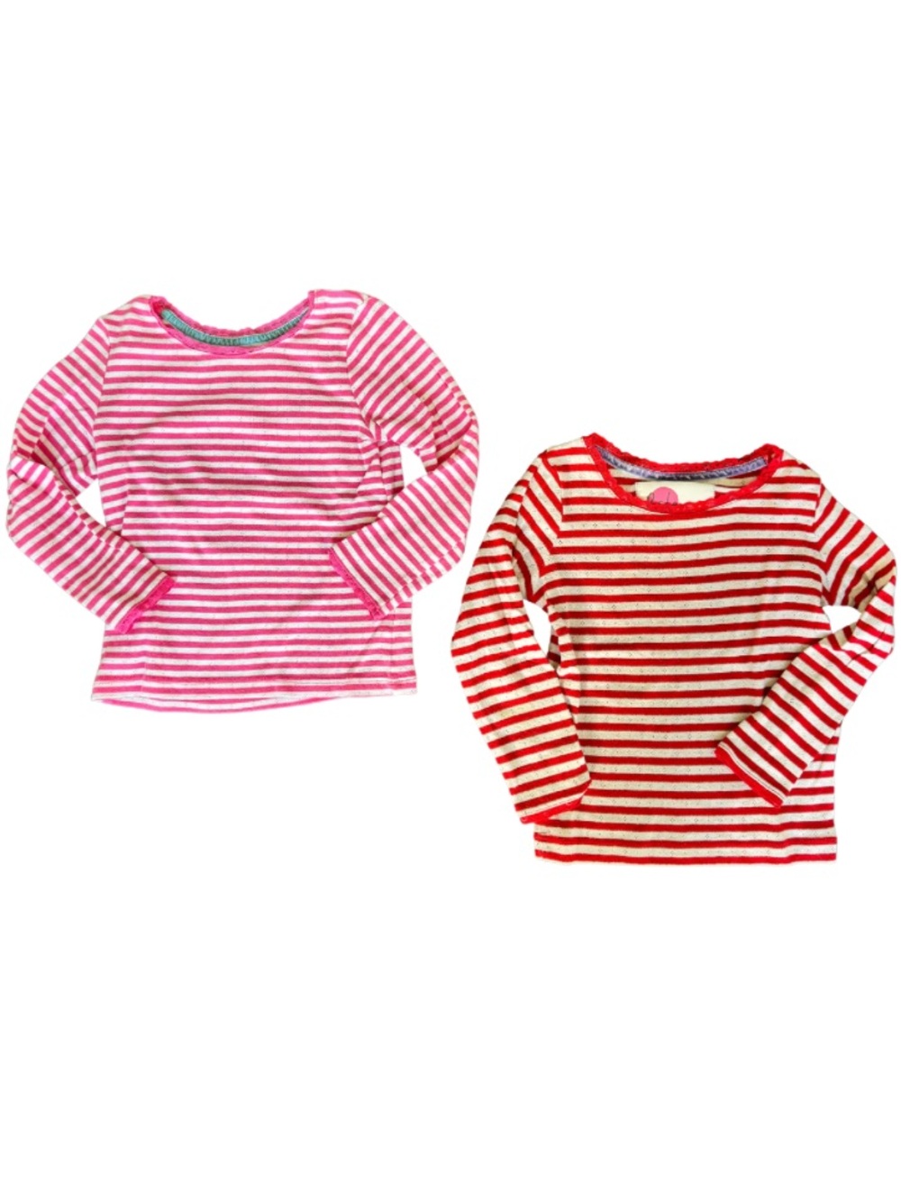 Mini Boden Girls Pointelle Striped Long Sleeve Tops Bundle – 4-5Y Pink & Red
